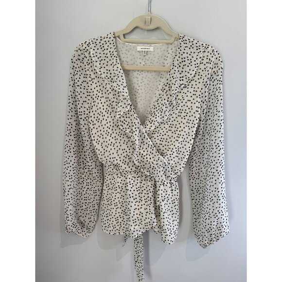 Women's Max Studio Long Sleeve Wrap style Ruffle Front Top, size small - Picture 1 of 16